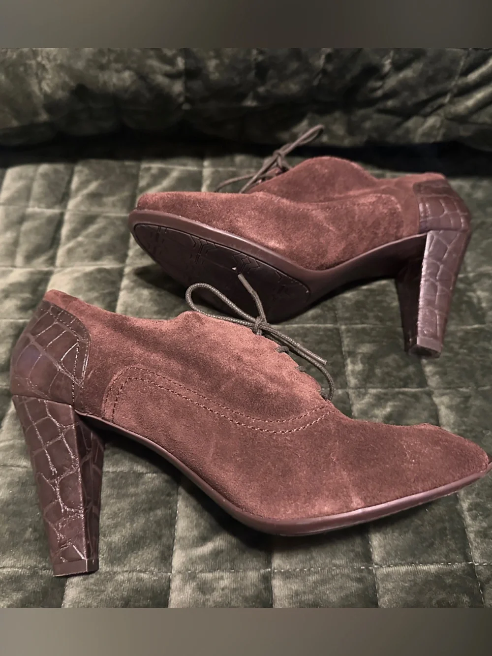 Nickels Dark Brown Suede Peep-Toe Lace-Up Heels